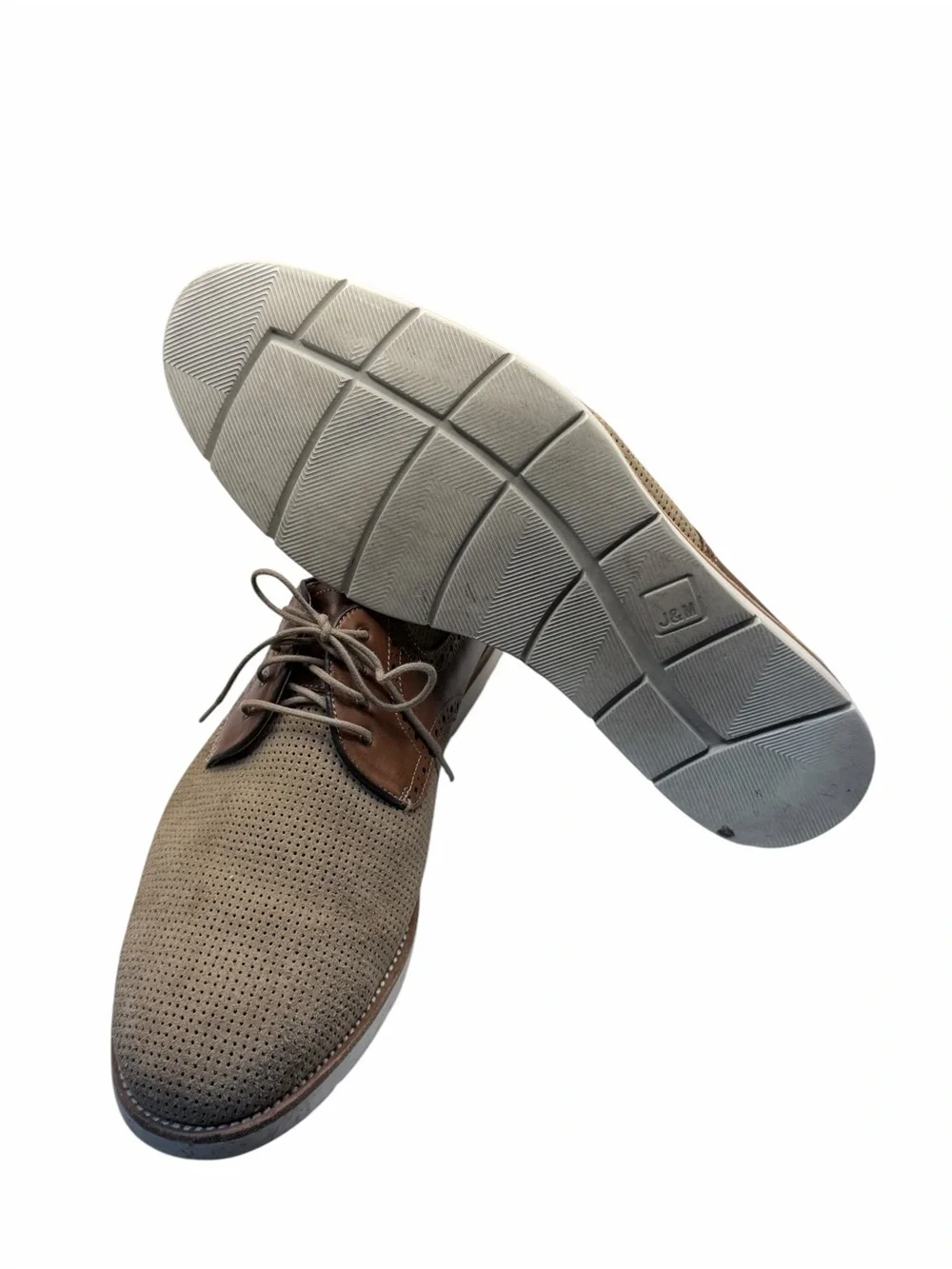 Johnston & Murphy Sheepskin Suede Wingtip Oxfords Men’s 13M Tan Brown